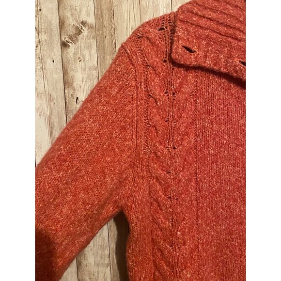 Women's L.L. Bean Wool Blend Button Up Collar Cardigan Cable Knit Sweater Medium - Picture 7 of 9
